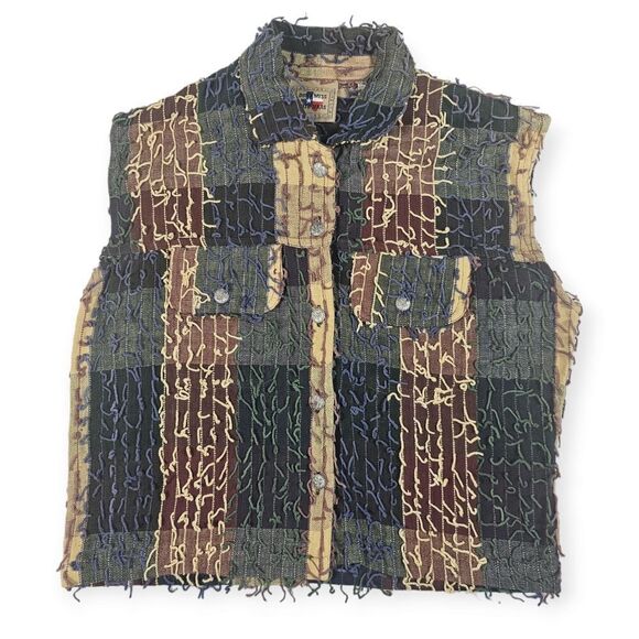 Don't Mess With Texas Western Plaid Fringe Sleeveless Collar Vest Women's Size S - Picture 1 of 8
